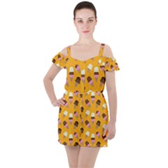 Ruffle Cut Out Chiffon Playsuit 