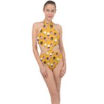 Ice cream on an orange background pattern                                                            Halter Side Cut Swimsuit