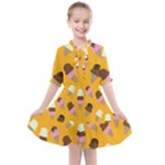 Ice cream on an orange background pattern                                                          Kids  All Frills Chiffon Dress