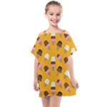 Ice cream on an orange background pattern                                                          Kids  One Piece Chiffon Dress