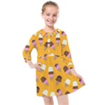 Ice cream on an orange background pattern                                                           Kids  Quarter Sleeve Shirt Dress