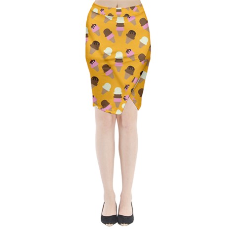 Ice cream on an orange background pattern                                                            Midi Wrap Pencil Skirt from ArtsNow.com