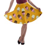 Ice cream on an orange background pattern                                                             A-line Skirt