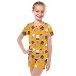 Ice cream on an orange background pattern                                                             Kids  Mesh Tee and Shorts Set