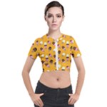 Ice cream on an orange background pattern                                                             Short Sleeve Cropped Jacket