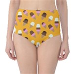 Ice cream on an orange background pattern                                                             High-Waist Bikini Bottoms