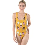 Ice cream on an orange background pattern                                                           High Leg Strappy Swimsuit