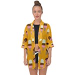Ice cream on an orange background pattern                                                            Open Front Chiffon Kimono