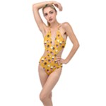 Ice cream on an orange background pattern                                                             Plunging Cut Out Swimsuit