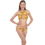 Ice cream on an orange background pattern                                                             Cross Front Halter Bikini Set