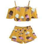 Ice cream on an orange background pattern                                                          Kids  Off Shoulder Skirt Bikini
