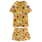 Ice cream on an orange background pattern                                                           Kids  Swim Tee and Shorts Set