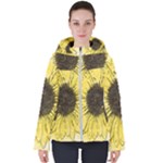 sunflower-line-drawing Women s Hooded Puffer Jacket