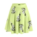Black and white vector flowers at canary yellow High Waist Skirt