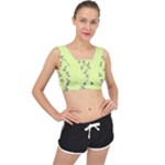Black and white vector flowers at canary yellow V-Back Sports Bra
