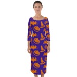 Orange Halloween Quarter Sleeve Midi Bodycon Dress