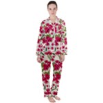 Flower Pink background Satin Long Sleeve Pajamas Set