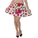 Flower Pink background Velvet Skater Skirt