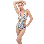 Exotic Floral Plunging Cut Out Swimsuit