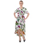 Exotic Floral Front Wrap High Low Dress