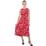 Red hearts hand drawn Midi Tie-Back Chiffon Dress