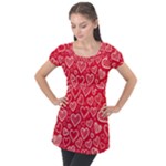 Red hearts hand drawn Puff Sleeve Tunic Top