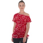 Red hearts hand drawn Off Shoulder Tie-Up Tee