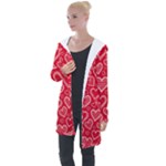 Red hearts hand drawn Longline Hooded Cardigan