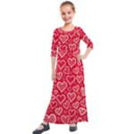 Red hearts hand drawn Kids  Quarter Sleeve Maxi Dress
