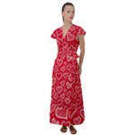 Red hearts hand drawn Flutter Sleeve Maxi Dress