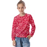 Red hearts hand drawn Kids  Long Sleeve Tee with Frill 