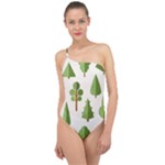 Flat style trees pattern Classic One Shoulder Swimsuit