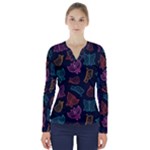 Ornamented and stylish butterflies V-Neck Long Sleeve Top