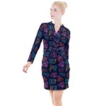 Ornamented and stylish butterflies Button Long Sleeve Dress