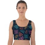 Ornamented and stylish butterflies Velvet Crop Top