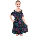 Ornamented and stylish butterflies Kids  Cut Out Shoulders Chiffon Dress
