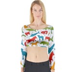 Colored animals background Long Sleeve Crop Top