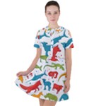 Colored animals background Short Sleeve Shoulder Cut Out Dress 