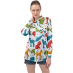 Colored animals background Long Sleeve Satin Shirt
