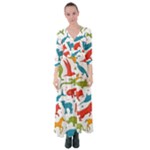 Colored animals background Button Up Maxi Dress