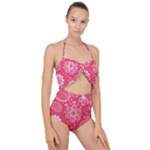 Pink floral swirl background Scallop Top Cut Out Swimsuit
