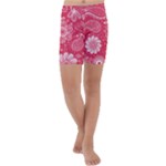 Pink floral swirl background Kids  Lightweight Velour Capri Yoga Leggings