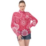 Pink floral swirl background High Neck Long Sleeve Chiffon Top
