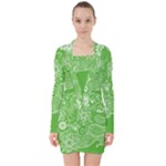 Green foliage background V-neck Bodycon Long Sleeve Dress