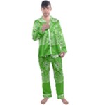 Green foliage background Men s Long Sleeve Satin Pajamas Set