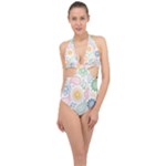 Colorful paisley background Halter Front Plunge Swimsuit