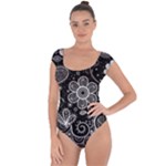 Grayscale floral swirl pattern Short Sleeve Leotard 