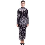 Grayscale floral swirl pattern Turtleneck Maxi Dress