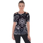 Grayscale floral swirl pattern Shoulder Cut Out Short Sleeve Top