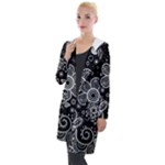 Grayscale floral swirl pattern Hooded Pocket Cardigan
